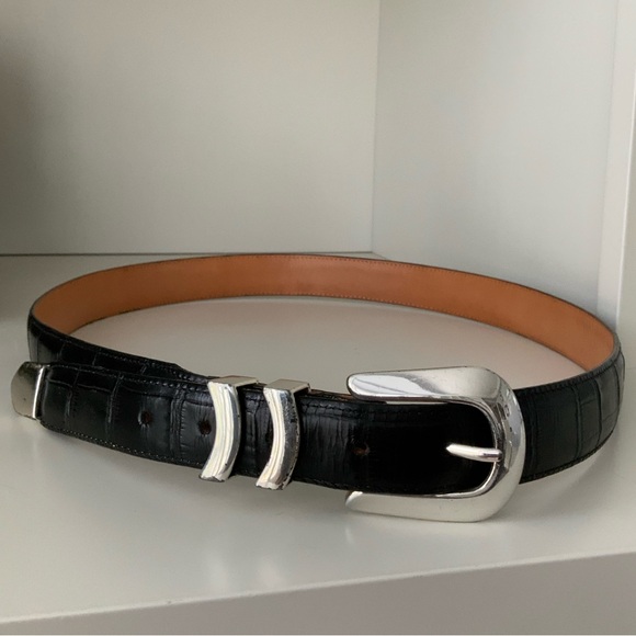 Vintage BRIGHTON ONYX Croc Embossed Leather Buckle Black Women’s Belt Size 42 - Picture 4 of 16